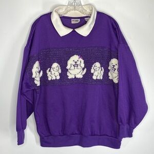 Vintage Retro Action Purple & White Dog Sweatshirt Size 22W-42 90s